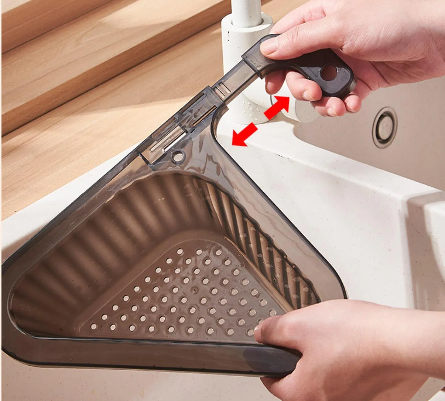 Kitchen Adjustable Swans Drain Basket Hanging Triangle Scalable Fruit Vegetables Drain Basket Sink Strainer Plastic Colander