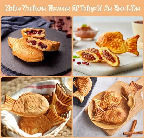 Taiyaki Fish Waffle Maker Machine with Non Stick Cooking Plate, Electric Japanese Fish Shaped Waffle Iron Pan, Korean Bungeoppang Pan, Recipe Included