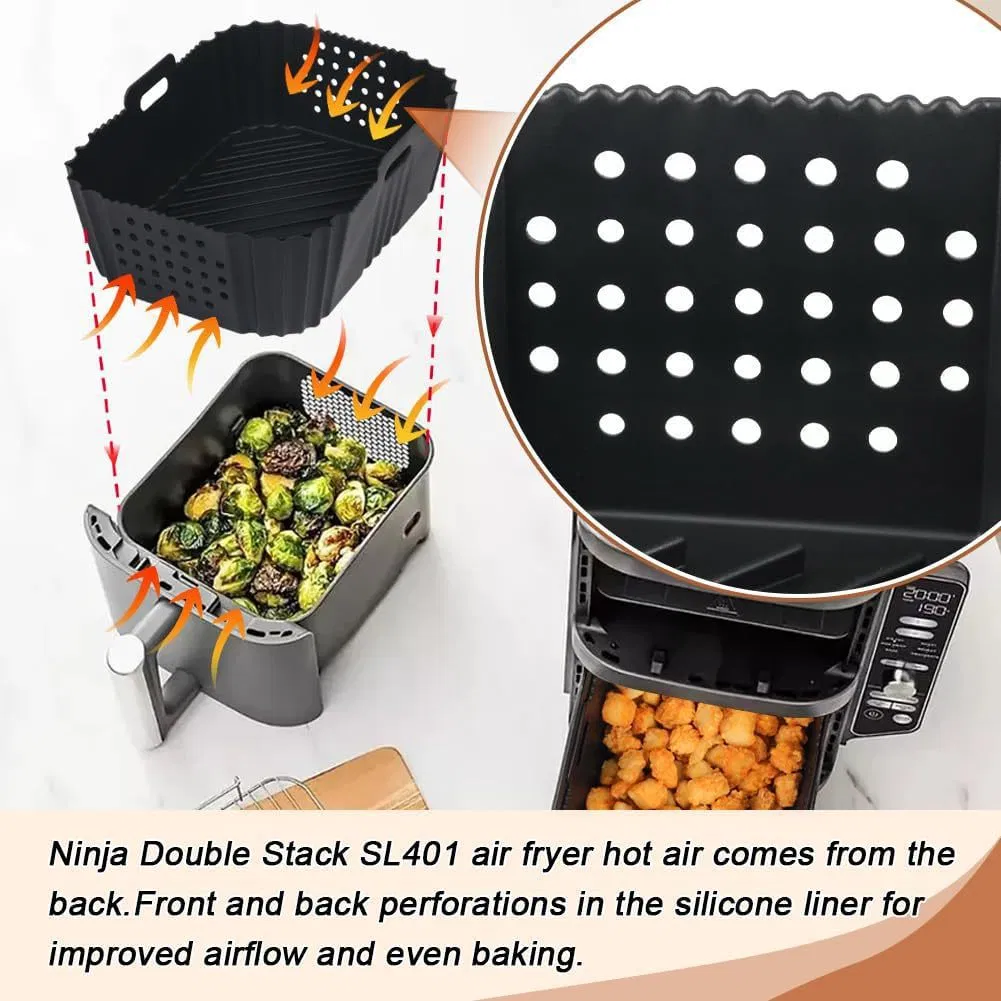 Reusable Silicone Air Fryer Basket Liner for Ninja SL401 Double Stack XL Air Fryer, Non-Stick Heat Resistant Air Fryer Accessories