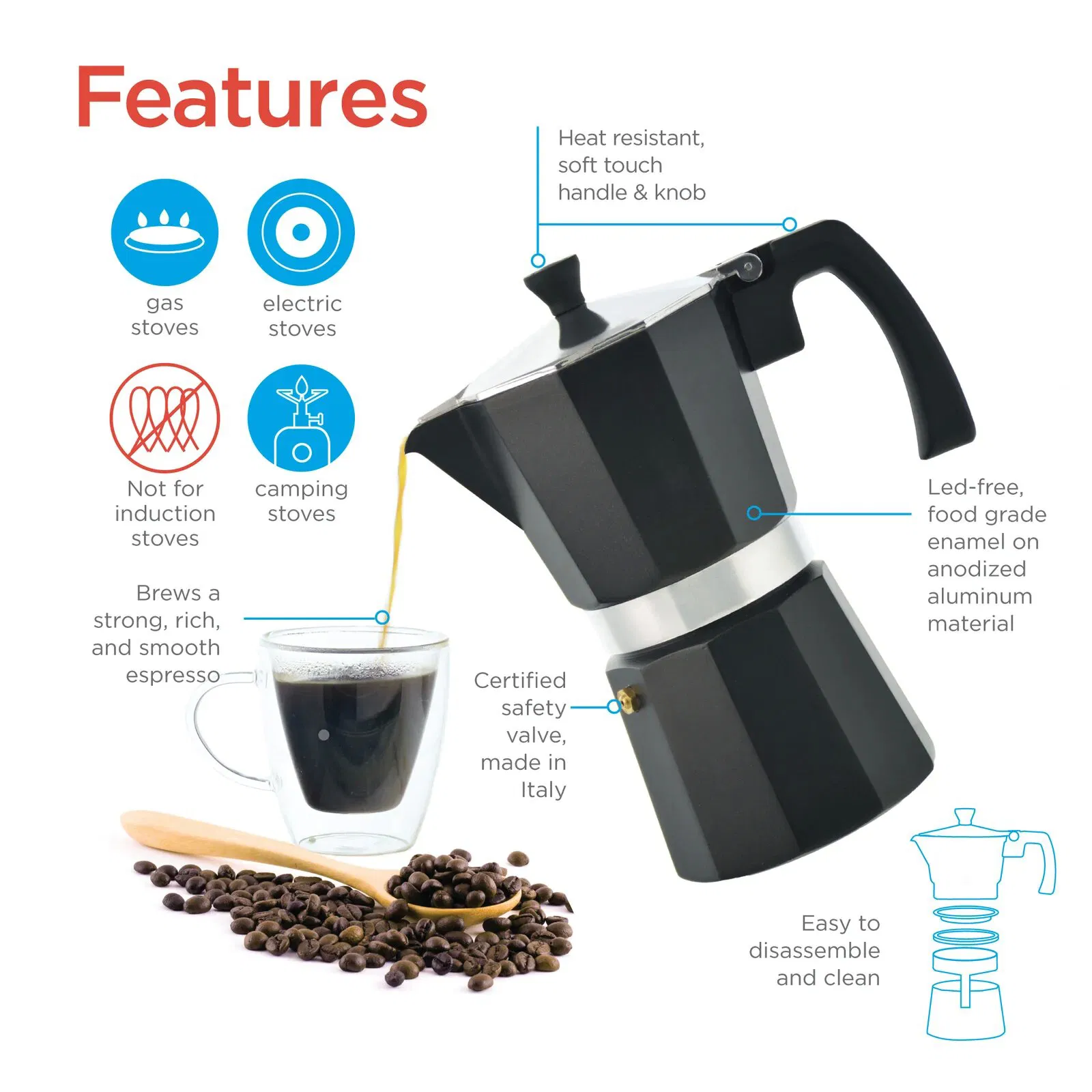 6 Cup Stovetop Espresso Maker Aluminium Coffee Machine Cafetera Italiana Manual Moka Pots