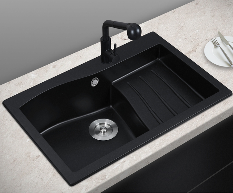 Modern Design High Performance Composite Black Granitequartz Kitchen Sink with Drainboard