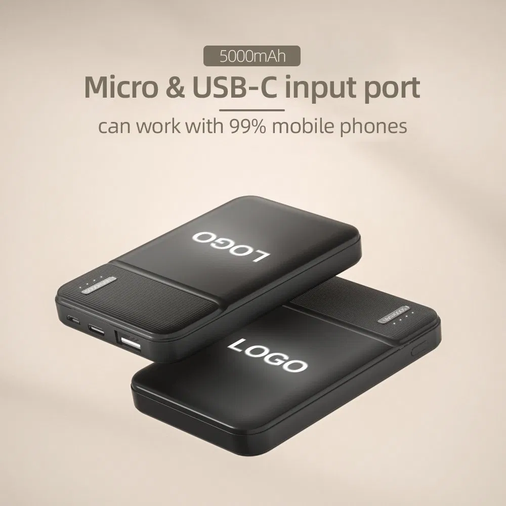 OEM Design Mini Light Logo Power Bank 10000mAh Fast Charging with Micro & USB-C Type Input