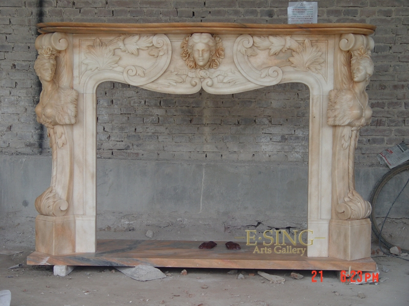 Custom Cheap Price Decorative European Home Decor Yellow Marble Fireplace Surround