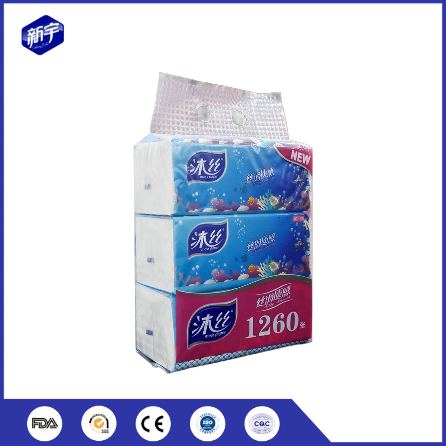 Strong Absorption 1/8 Fold Durable Structure White Paper Facial Tissue Napkin Tissue