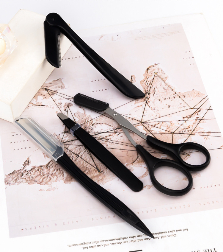 OEM Beauty Makeup Tools 3PCS Black Series Tweezers Scissors with Eyebrow Trimmer Set