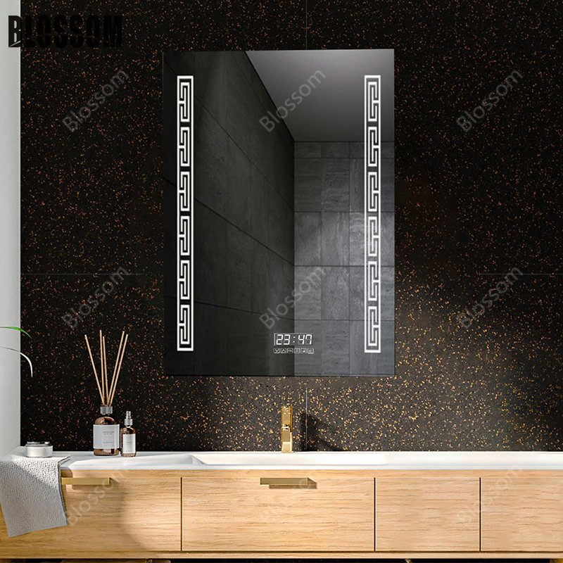 Smart Bathroom Mirror with LED Lighting and Electronic Clock Display