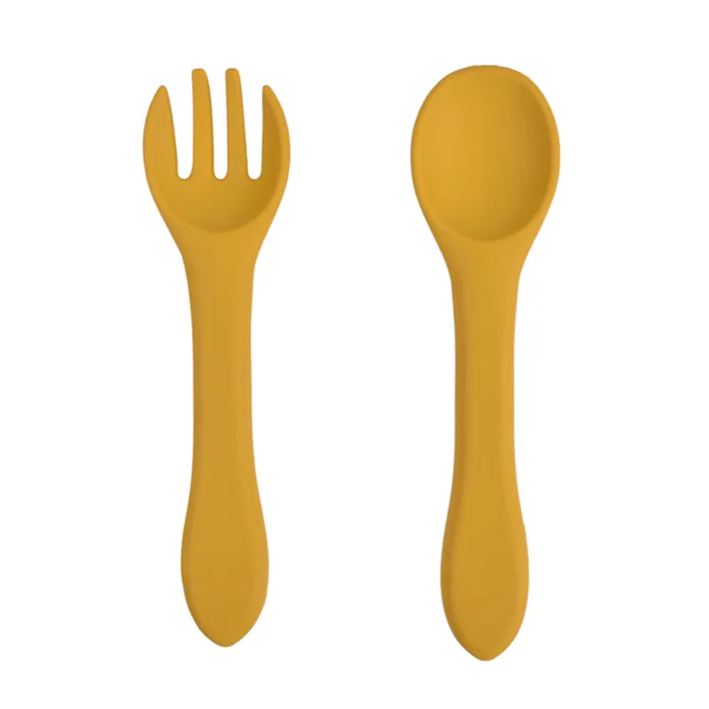 High Quality Multi-Color Training Baby Feeding Silicone Tableware Spoon Fork