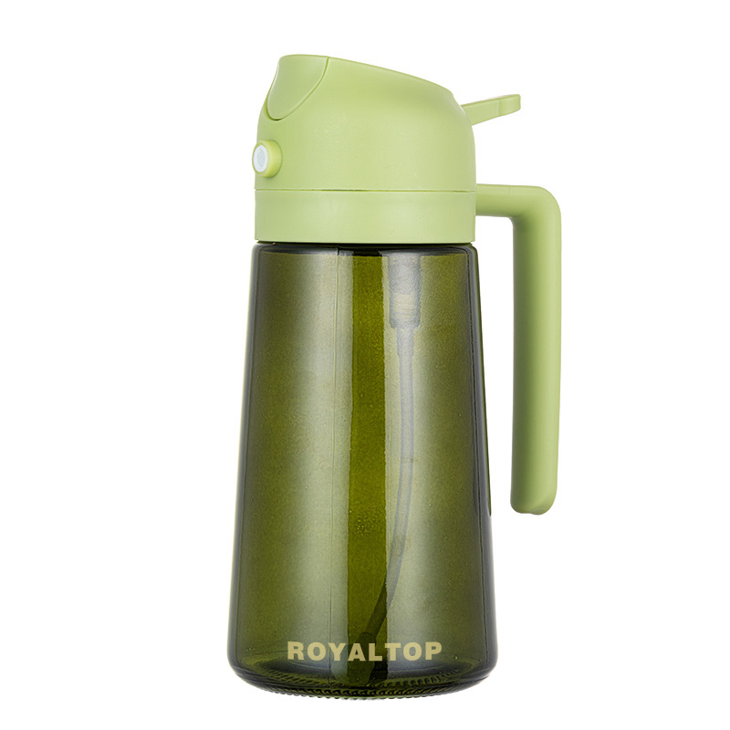 Dark Green Glass Oil Pump Bottle 2in1 Olive Oil and Vinegar Dispenser 2 in 1 Spray Bottle for Kitchen Cooking BBQ Air Fryer