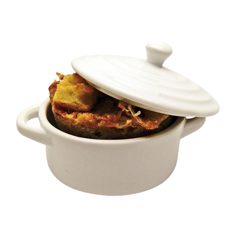 Hot Sale Commercial Restaurant Buffet White Porcelain Cocotte with Lid and Handle