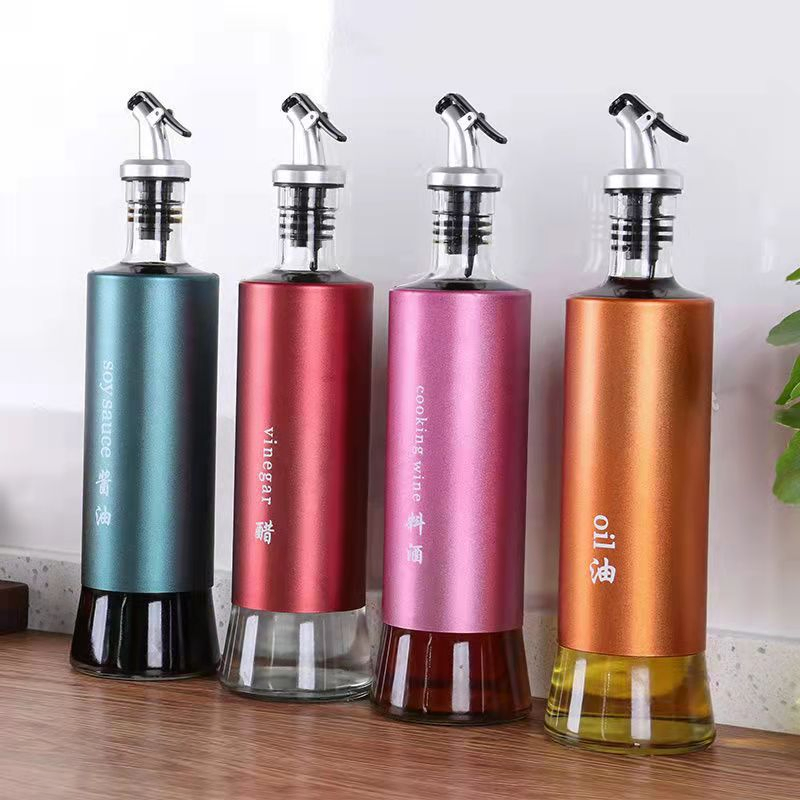 Colored Glass Oil Bottle Kitchen Leak Proof Oil Nozzle Pot
