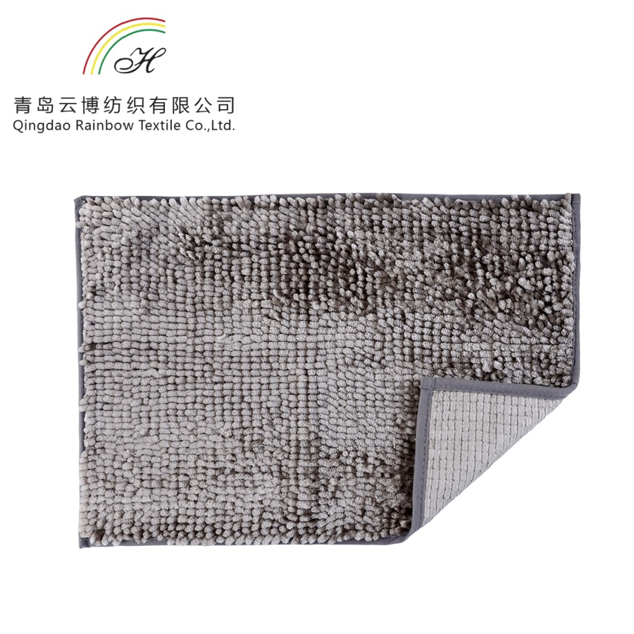 Luxury Grey Polyester Chenille Steam Yarn Bathroom Anti-Slip Floor Mat