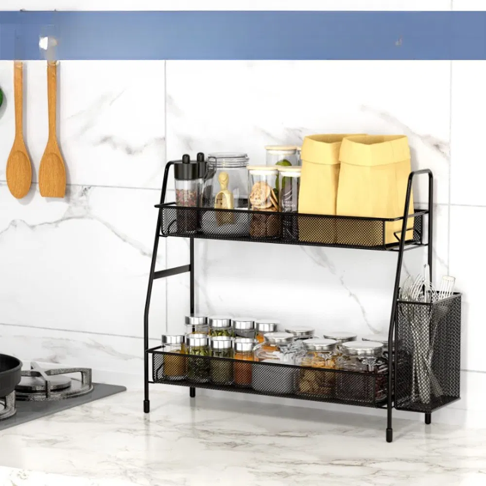 Steel Chef Dual-Tier Spice Rack Countertop Organizer Detachable Iron Kitchen Storage