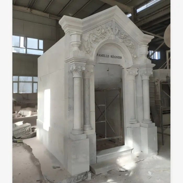 Cheap Outdoor Simple White Marble Granite Family Cemetery Mausoleum for Sale