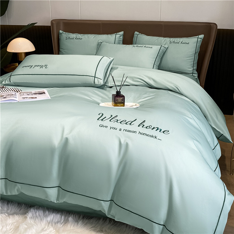 Plain Embroidered Supima Cotton Bedding Set Hotel Home Textile