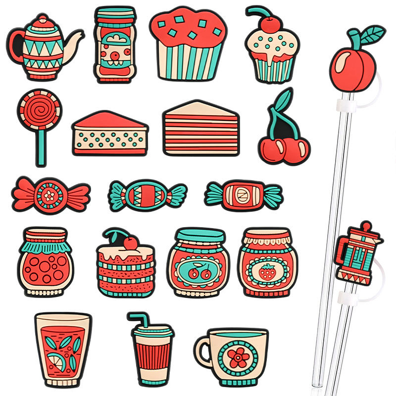 Wholesale Foods Style Tumbler Printed Cute Bar Drink Decoration Accessory Straw Topper