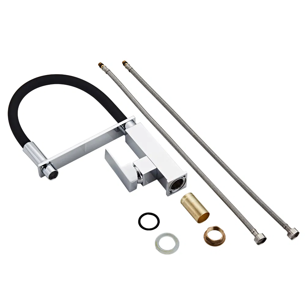 Chrome with Black Matte Pull Down Square Brass Kitchen Mixer Sink Faucet