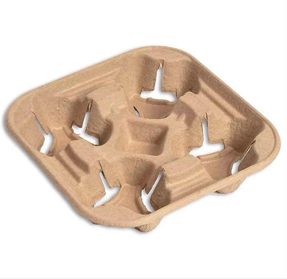 Compostable and Biodegradable 2/4 Cups Pulp Paper Holder Tray Carrier