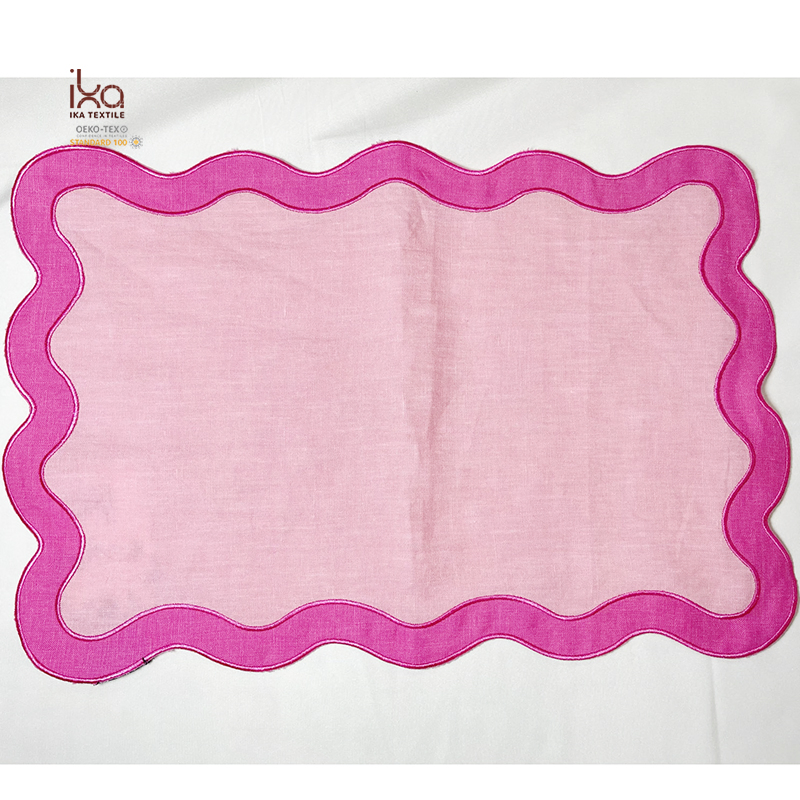 Rose Irregular Scalloped Rustic Aesthetic Home Decor Linen Custom Logo Printed Embroidery Hemstitch Plain Cloth Table Napkins