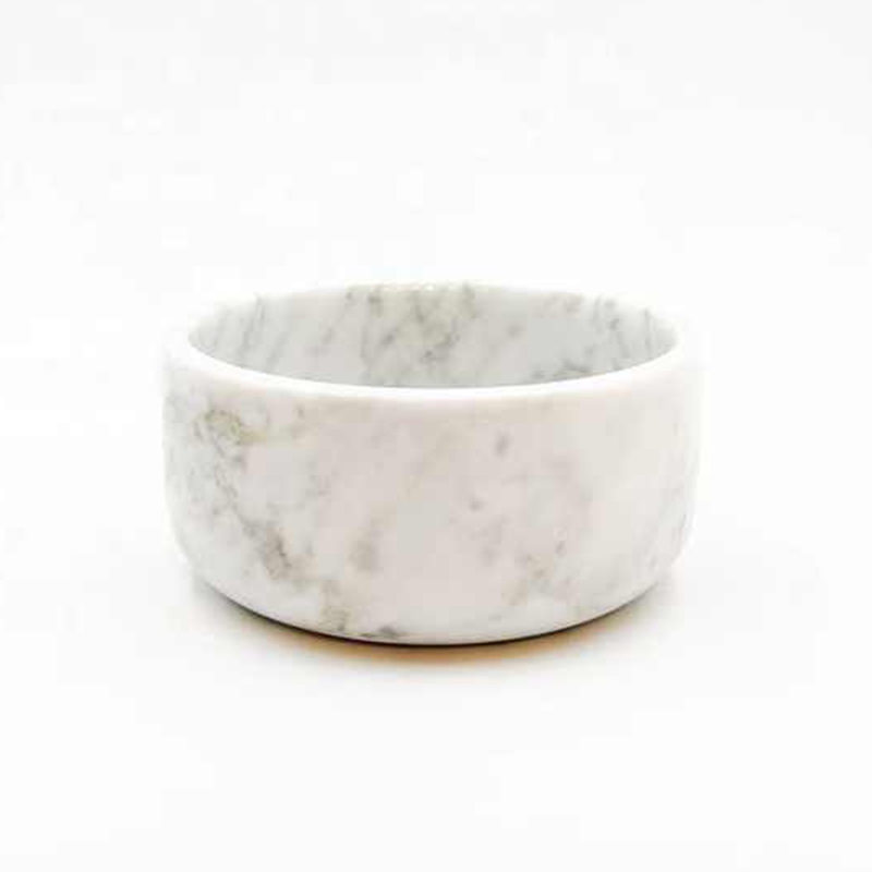 Polished Stone Dog Bowl Feeder Carrara White Marble Pet Bowl