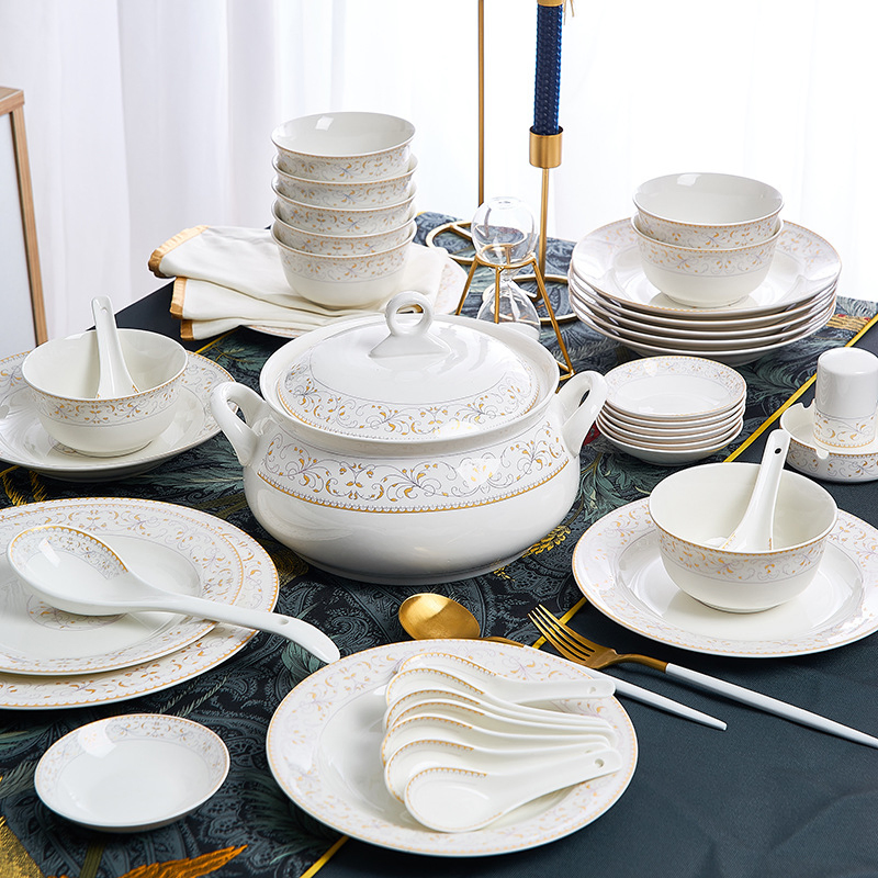 Luxury 56PCS Bone China Dinner Sets Homeware 28PCS Dinnerware Ceramic Tableware Set