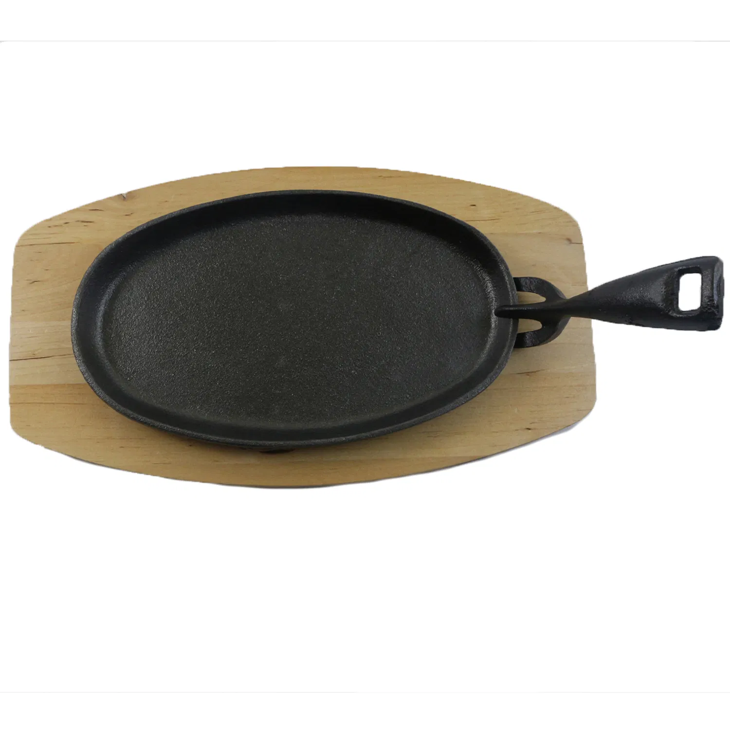 Чугунная овальная сковорода с деревянным подносом