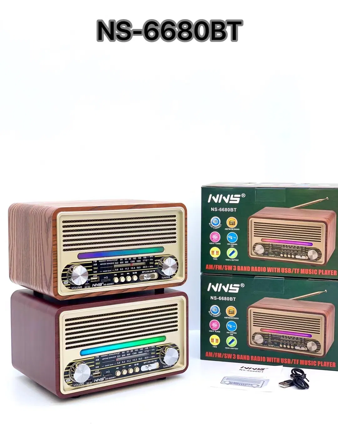 Радио-колонка NS-6680BT с деревянным корпусом и Bluetooth
