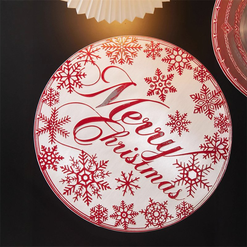 Christmas Home Placemats PVC Round Bow Waterproof Heat-Resistantsublimation Printed Table Mats