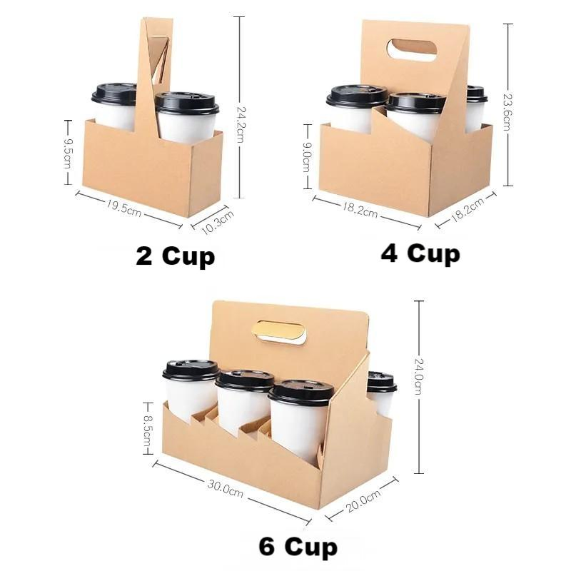 Eco-Friendly Take out Biodegradable Foldable Kraft Corrugated Cardboard Paper Drinks Cup Carrier Holder