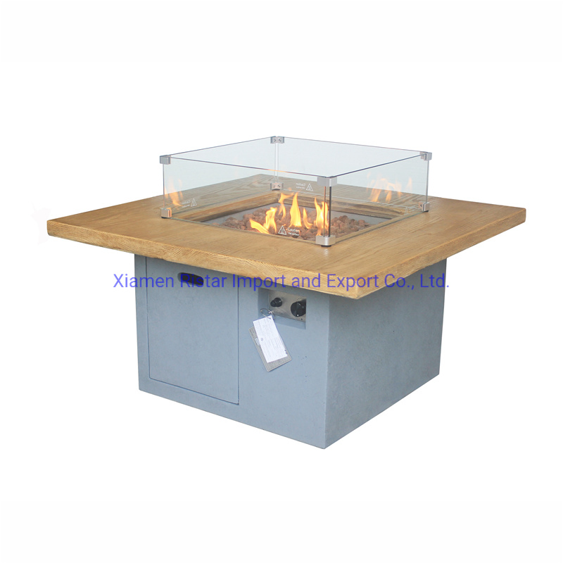 Support Customization New Designed Outdoor Rectangle Luxury Gas Fire Pit Table with Natural Stone Table Top