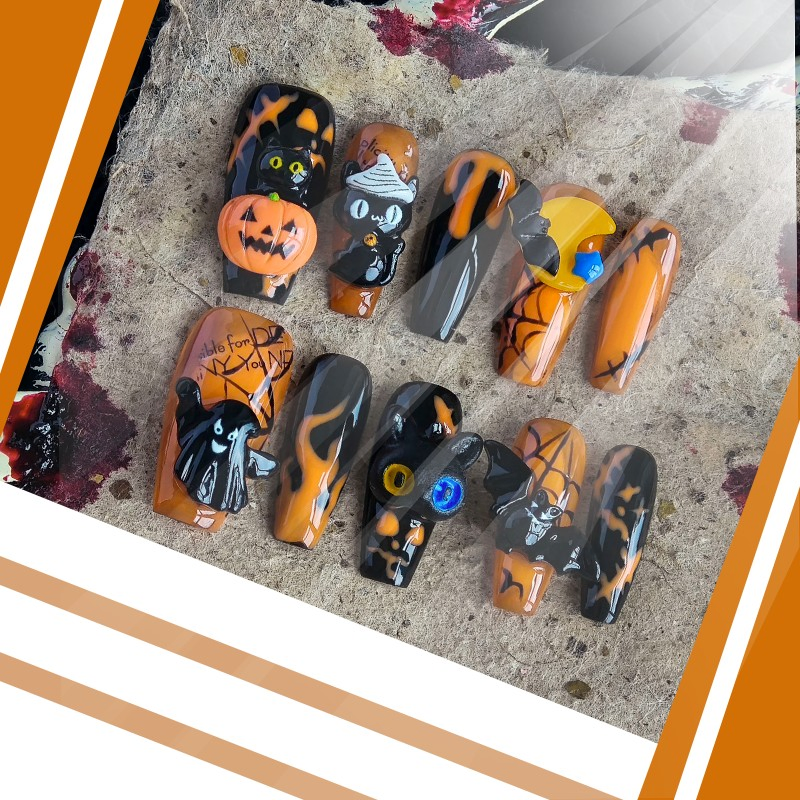 Halloween Themed 3D Decorated Long Press-on Nails