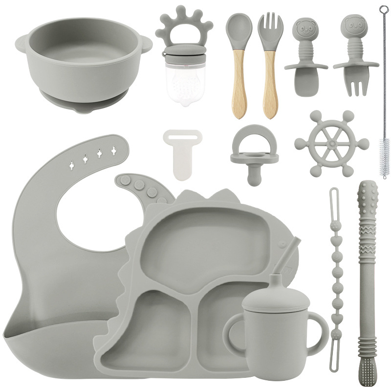 Food Grade Material Easy Cleaning Silicone Easy Feeding Dinosaur Shape Baby Practicing Eating Silicon Baby Suction Food Plate