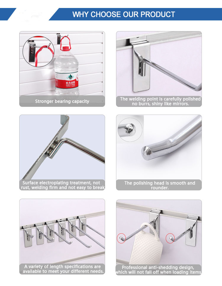 Customized Chrome Retail Slatwall Displays Shelving Adjustable Slatted Wall Panels Hook Shelf Bracket