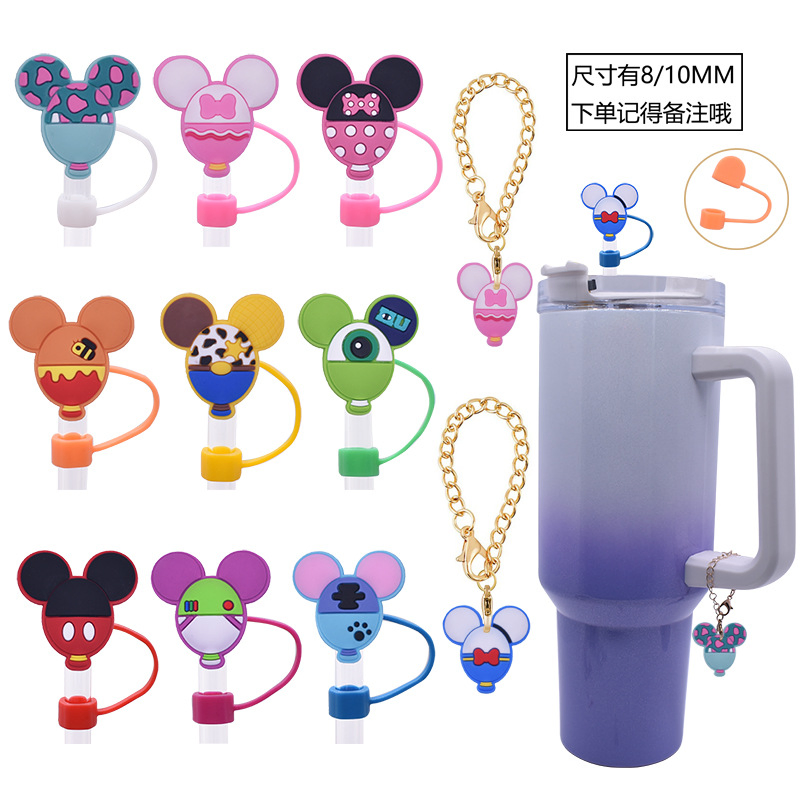 8/10m Cute Mickey Mouse Head Dust Plug Straw Cap Creative DIY Water Cup Straw Accessories in Stock for Cross-Border E-Commerce