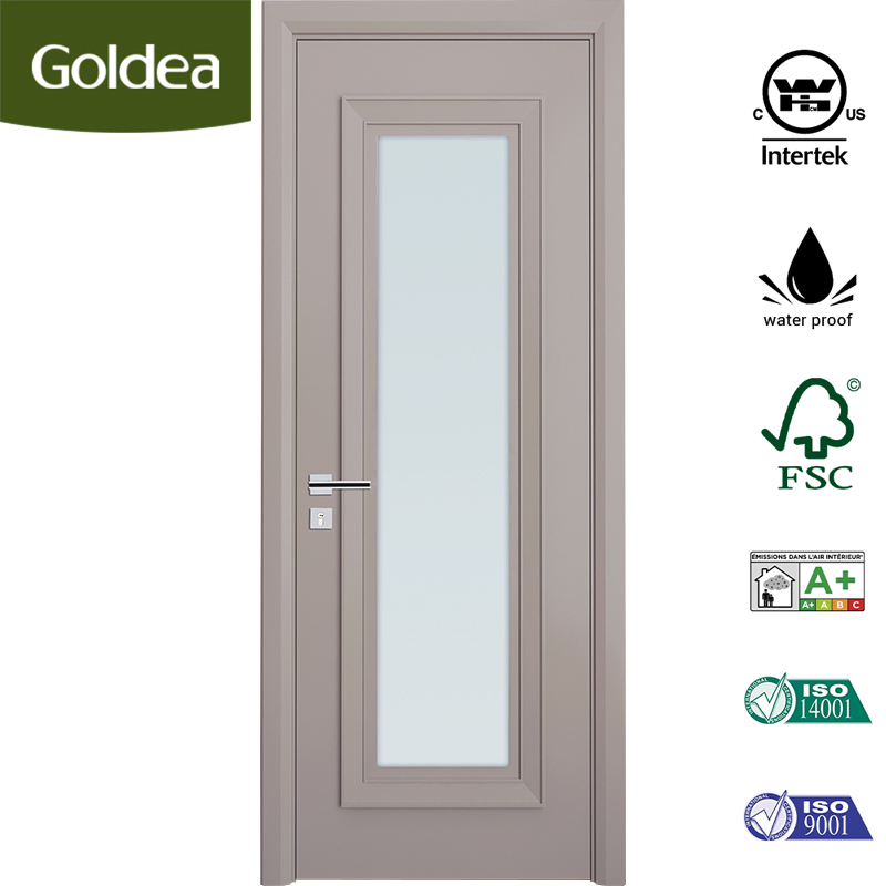 Goldea 39 Years Factory Wholesale Price Luxury Style Wooden Interior Glass Doors Timber Wood Door with Raised Decorative Line Design