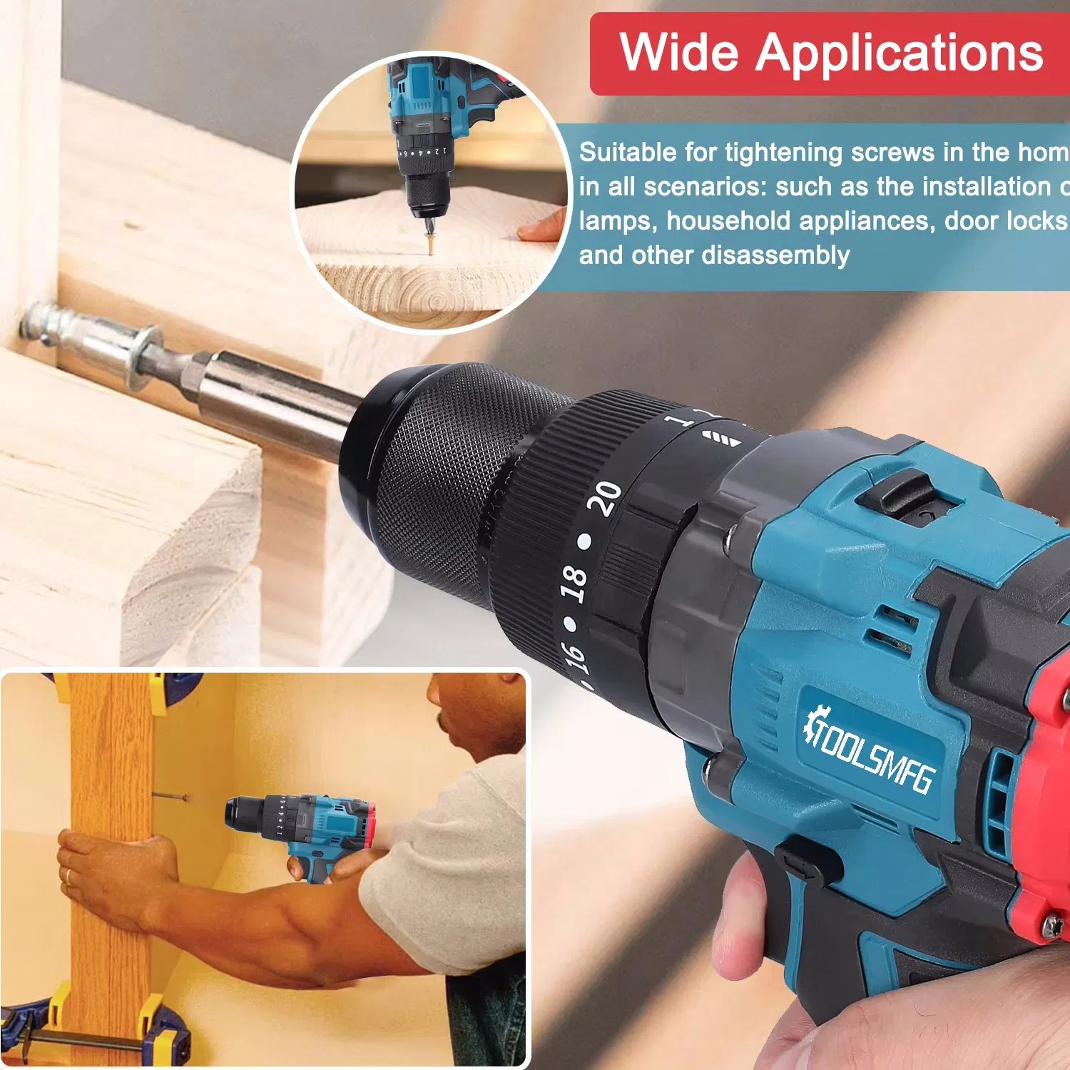 Аккумуляторная дрель TOOLSMFG 13мм, беспроводная