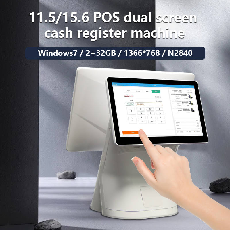 Most Popular 15.6 Inch All-in-One POS System with Dual Touch Screen and Printer Desktop Cash Register Machine for Restaurant