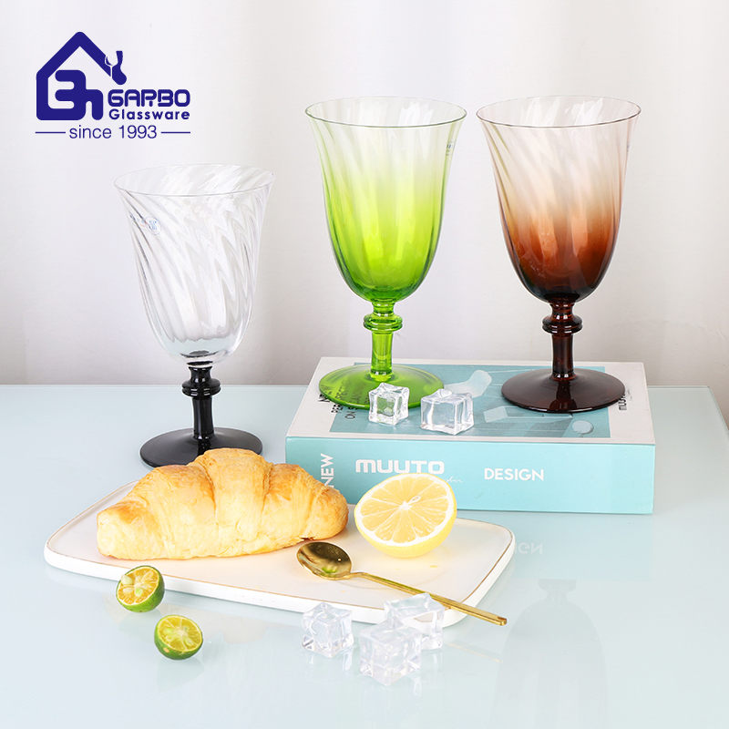 Trumpet Shape Wine Glass Cup Thread Engraved Goble Twith Spray Color