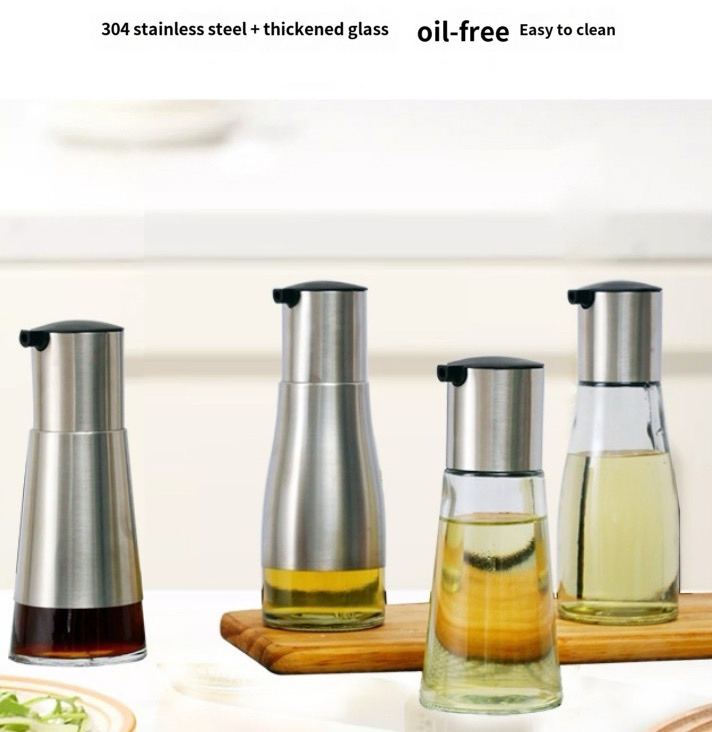 Wholesale 350ml Leak-Proof Controllable Soy Sauce Vinegar Oil Glass Bottle with Stainless Steel Lid