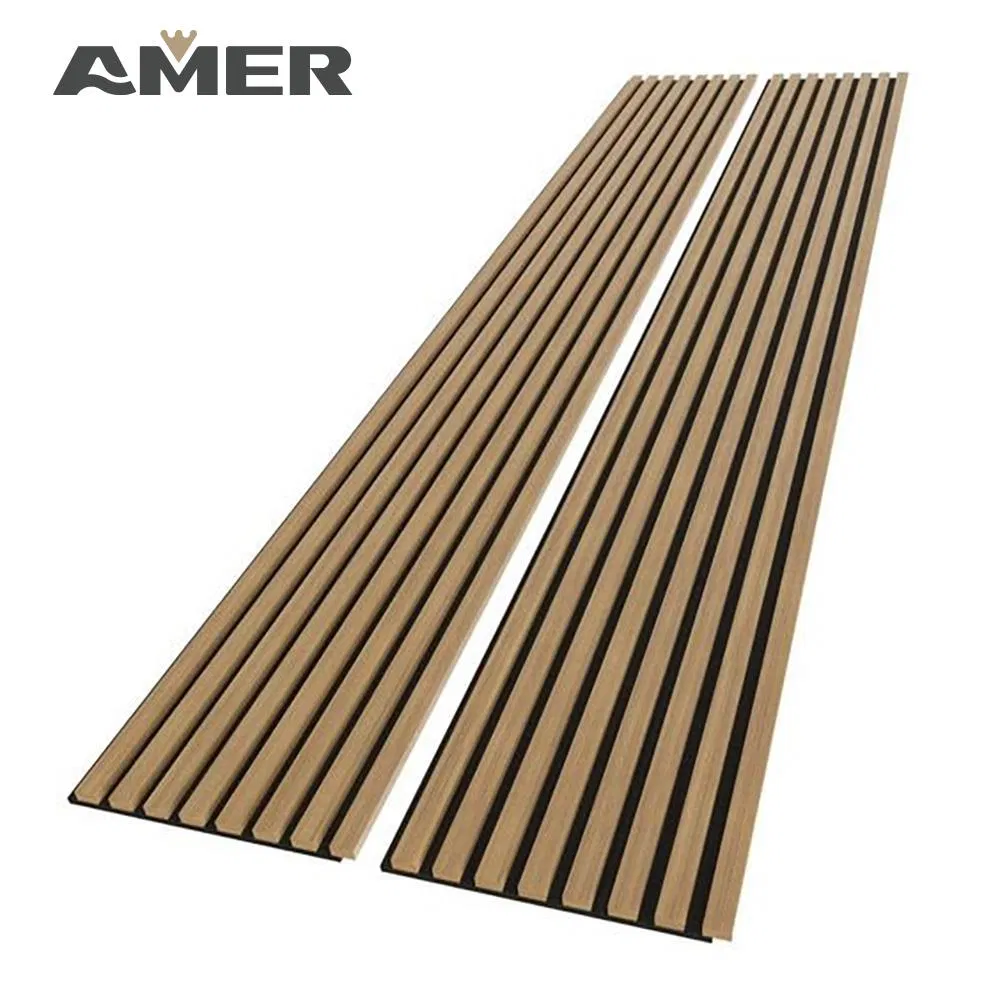 High Density Sound Absorption Fireproof Waterproof Polyester Outdoor Acoustic Slat Wood Wall Panel Acoustic Ceiling Soundproof