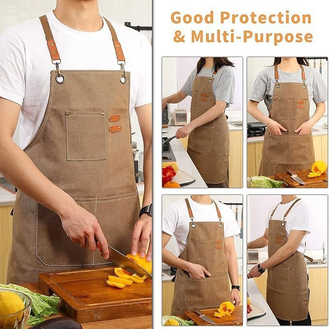 Cross-Border Thick Waterproof Canvas Custom-Logo Coffee Server Kitchen Apron