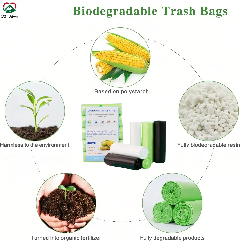 100PCS 4-6gallon Environmentally Friendly Biodegradable Recyclable Garbage Bags