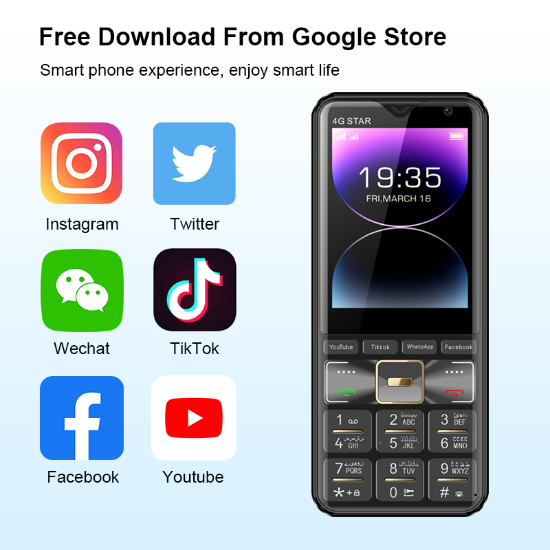 Кнопочный телефон 2.8" 4G LTE с WhatsApp, Wi-Fi и сенсорным экраном