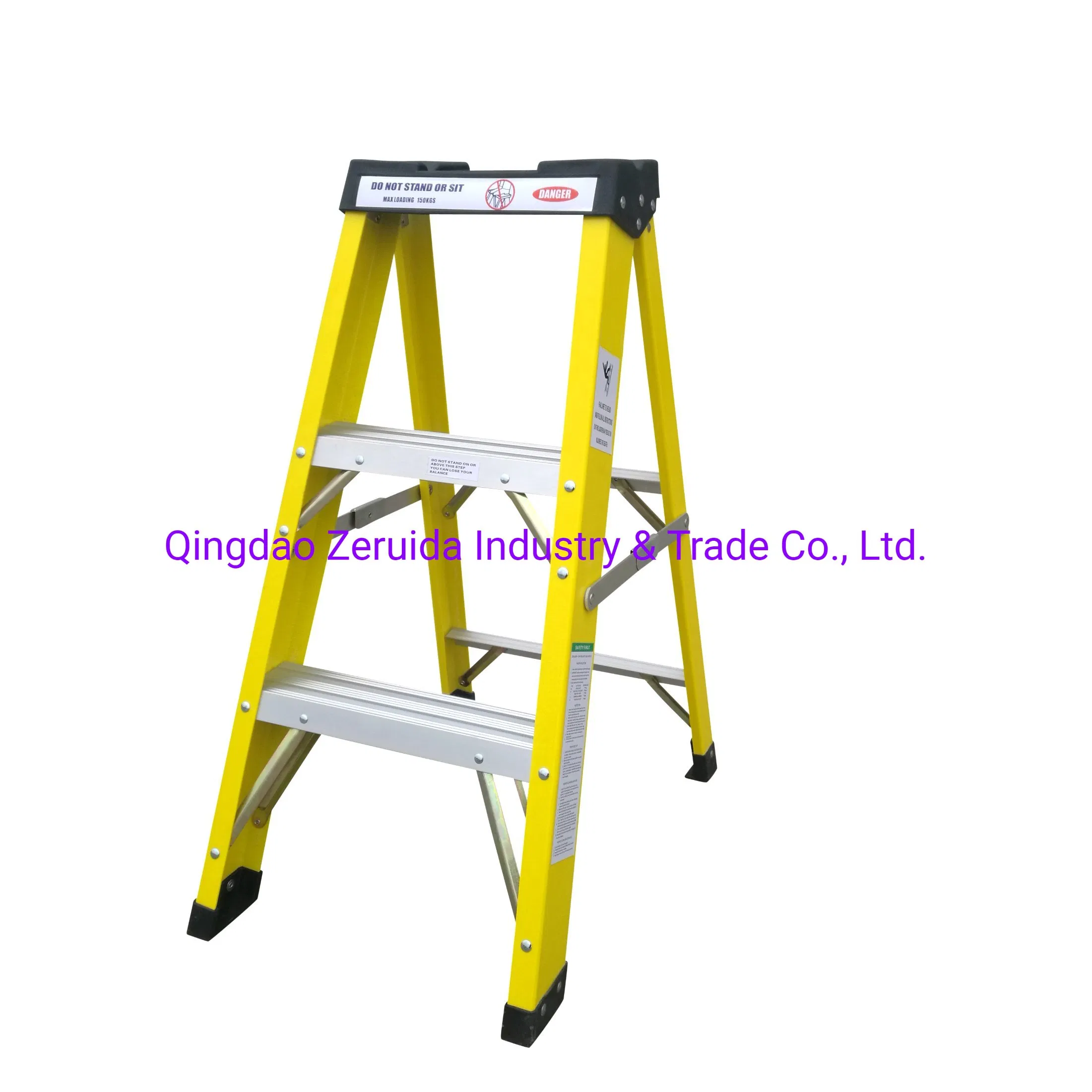 En131, ANSI Safety Standard High-Quality Yellow Fiberglass Folding Ladder with Slip-Resistant Rungs