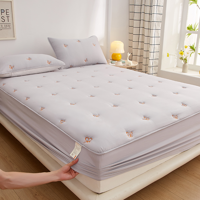 2025 New Washed Cotton Embroidery Quilted Fitted Sheet Bed Cover Home Mattress Cover