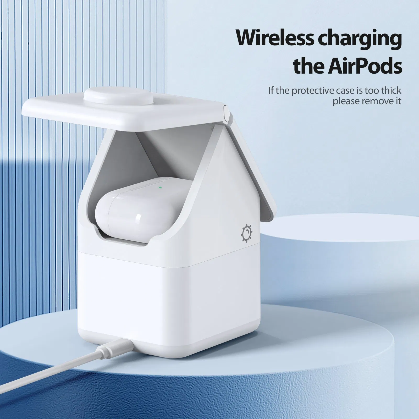 Duzzona W20 15W Wireless Charging Station 4-in-1 Multi Charger for iPhone / Airpods / iWatch with Night-Lamp- White