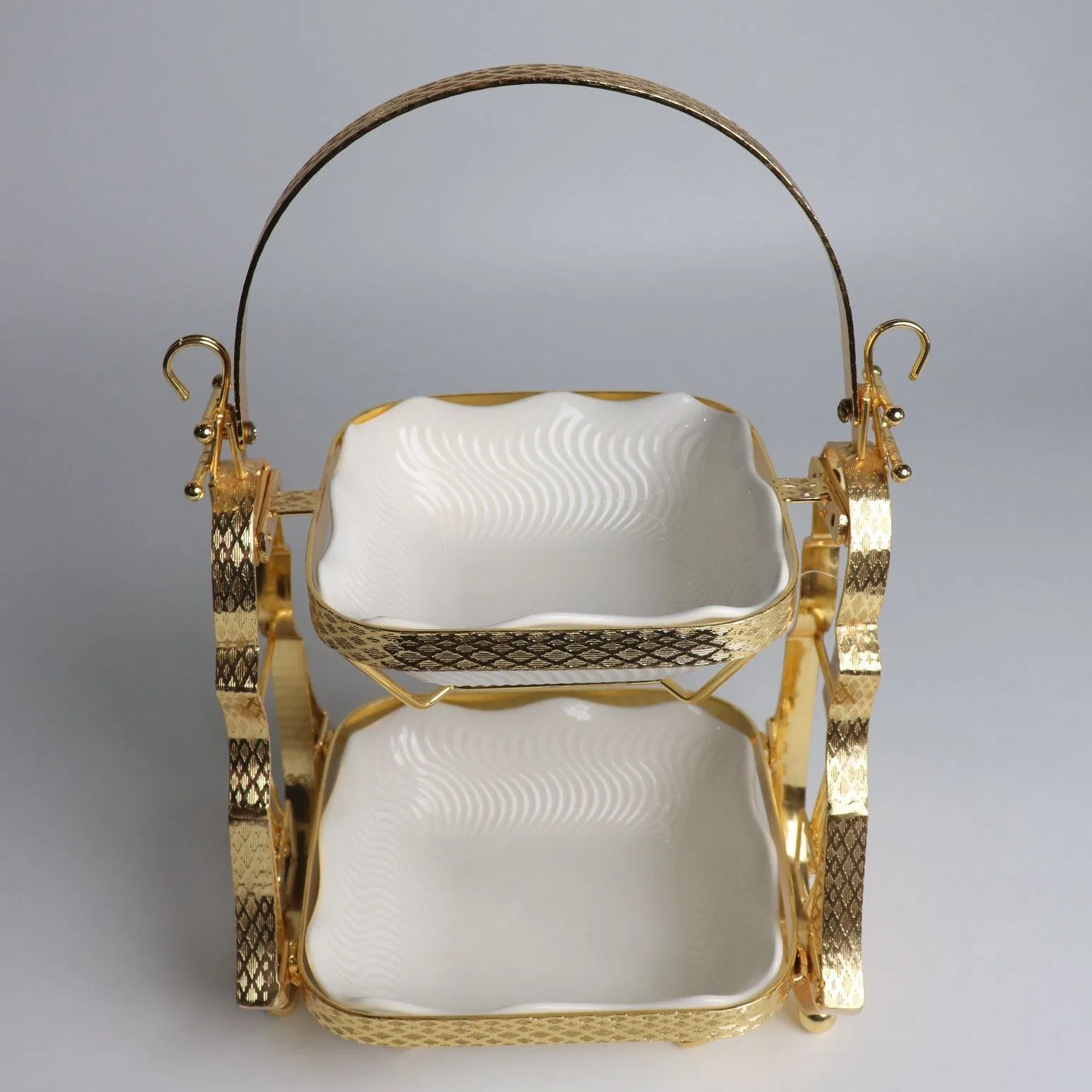 Home Ornament Gold-Plated Iron Frame with Double-Layer Ceramic Bowl