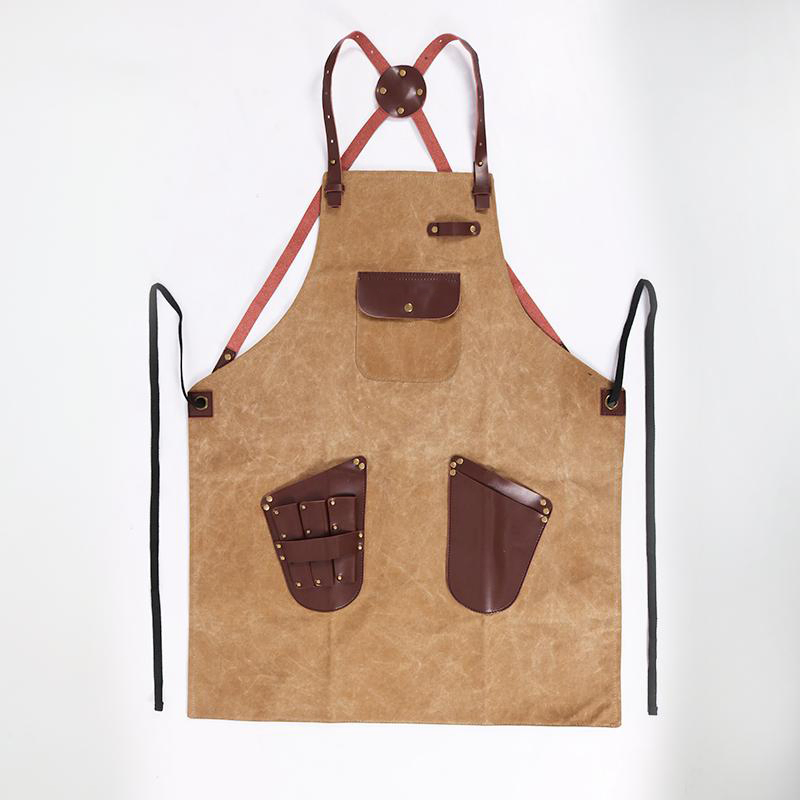 Best Selling Waxed Canvas Hairdresser Apron with Tool Leather Pocket Custom Beauty Salon Apron (RS-NIFS024)