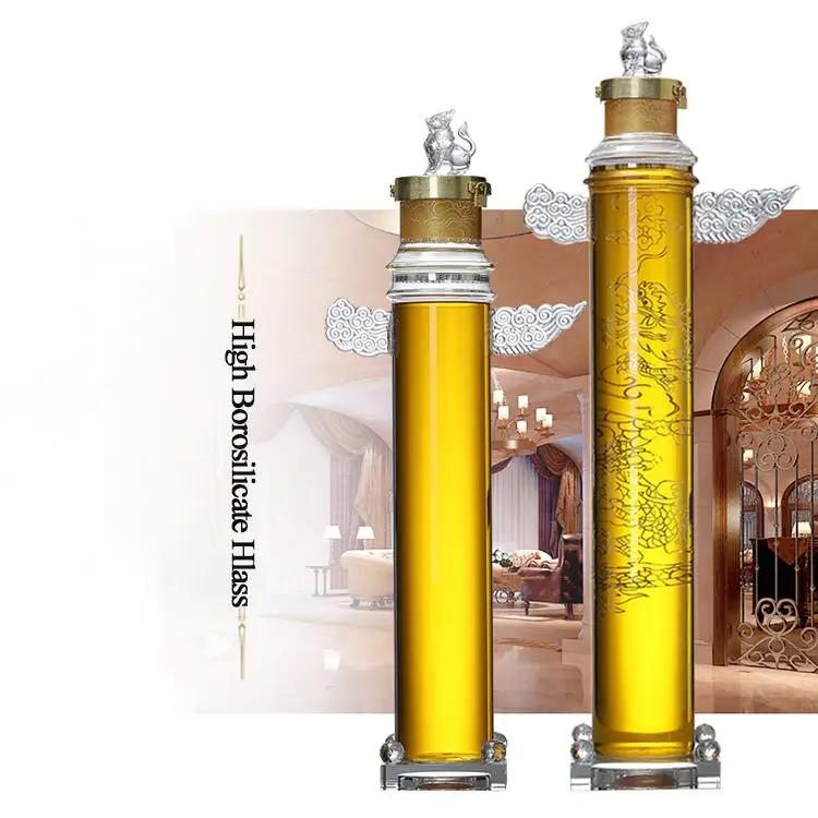 Hot Sale Chinese Pillar Dragon Shape Thickened Sealed Transparent Wine Bottle