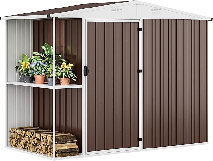 Outdoor Storage Shed 8X4FT with Rack, with Storage Shelves