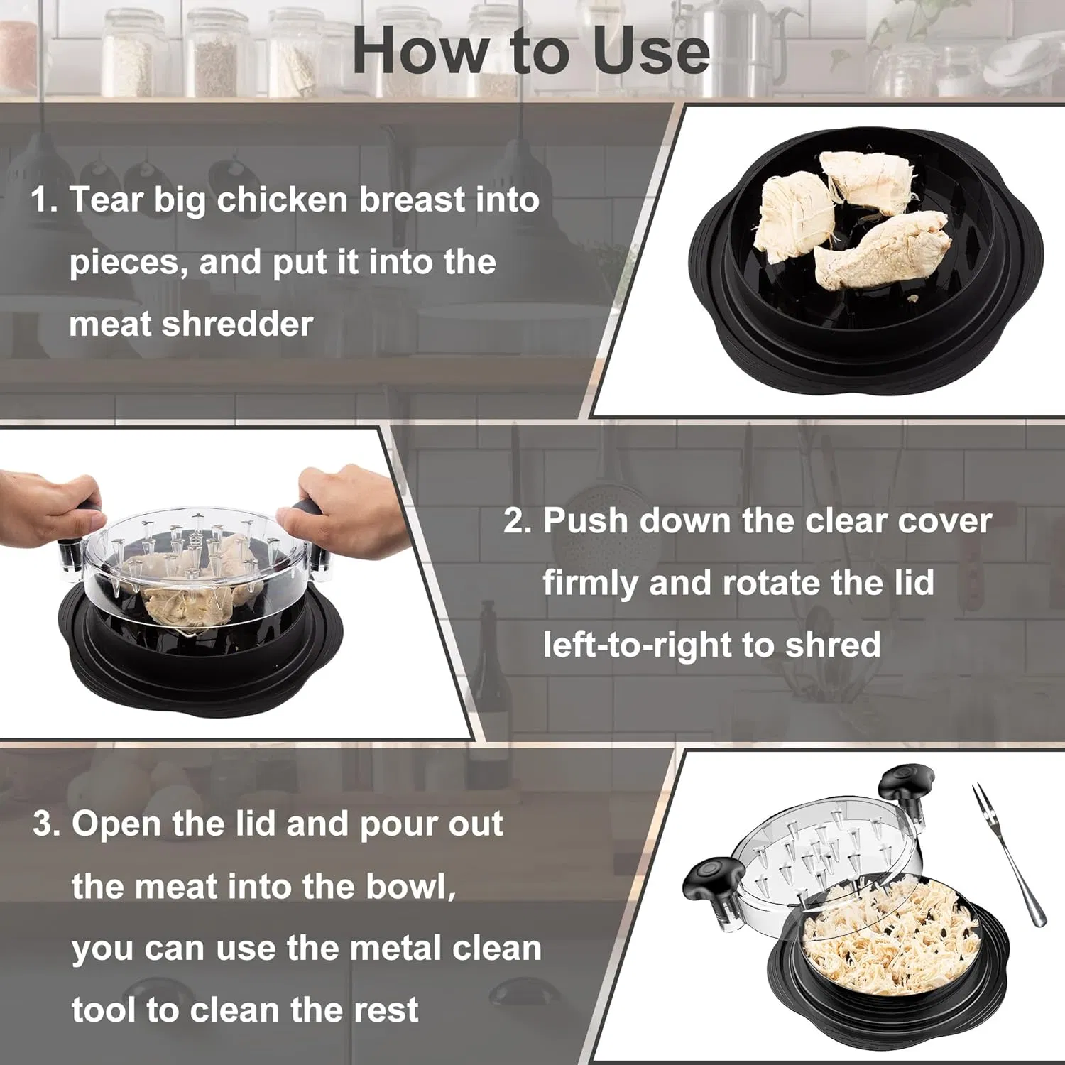 Large Plastic Manual Non Slip Kitchen Cooked Meat Shredding Chicken Brest Shredder Machine Large Chicken Shredder Tool Twist